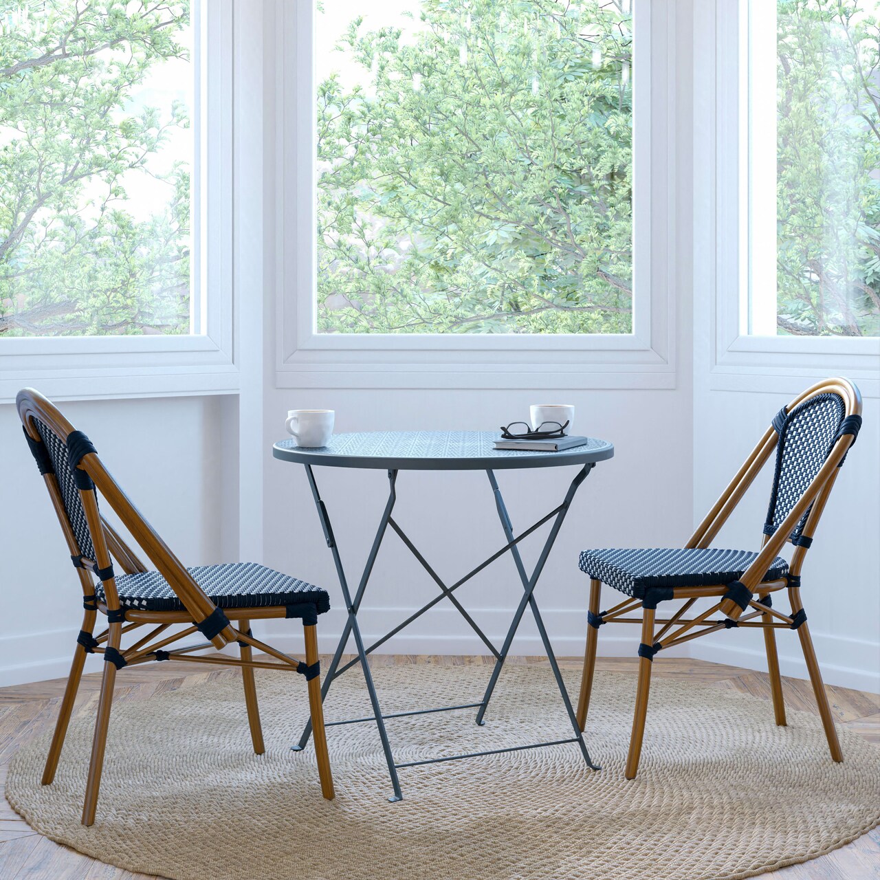 Merrick Lane Sacha Stacking Bistro Chair with PE Seat and Back and Aluminum Frame for Indoor/Outdoor Use